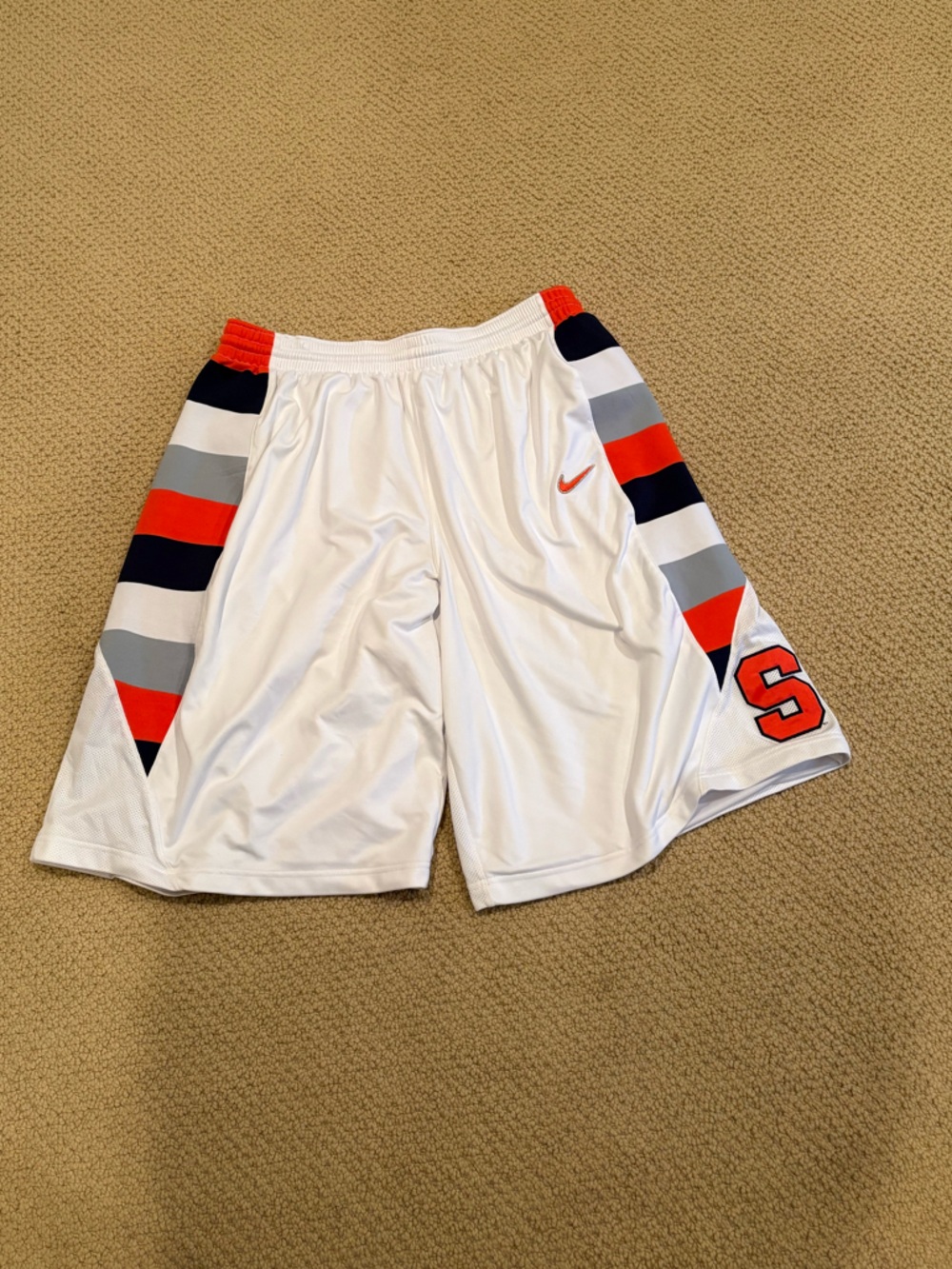 Nike Syracuse White Athletic Shorts with Orange, Navy & Gray Stripe Panels